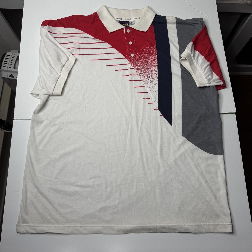 Vintage‎ Spalding Shirt Mens XL Geometric Tennis 90s Hong Kong Retro Polo